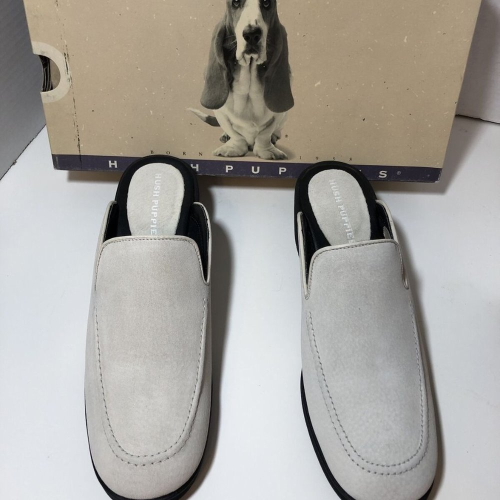NEW HUSH PUPPIES Women's Phoebe Suede Dawn White Shoes Size 9m Mules Slip on NIB